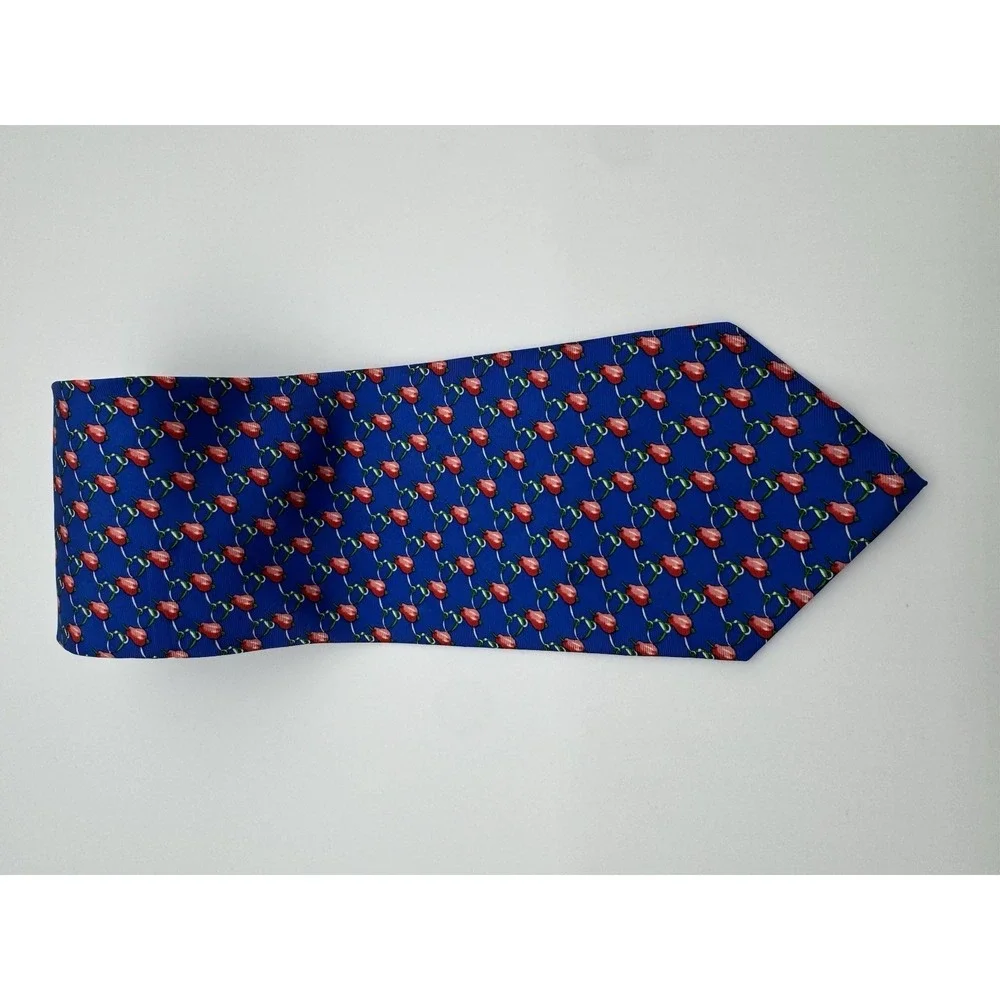 North Shore Rumson NJ Silk Tie Blue Red Fruit Pattern Necktie Classic Preppy